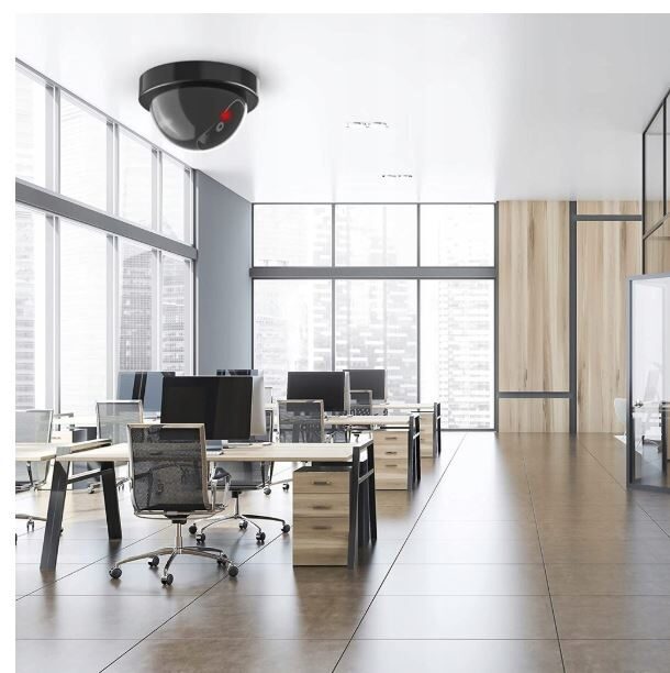 Kameras imitācija - apaļa fake videonovērošanas kamera ar spīdošu LED diodi, mulāža mājai vai dārzam